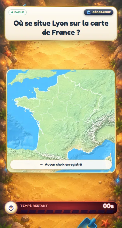 Question sur carte de QuizDash : placer un repère au bon endroit sur une carte de France.